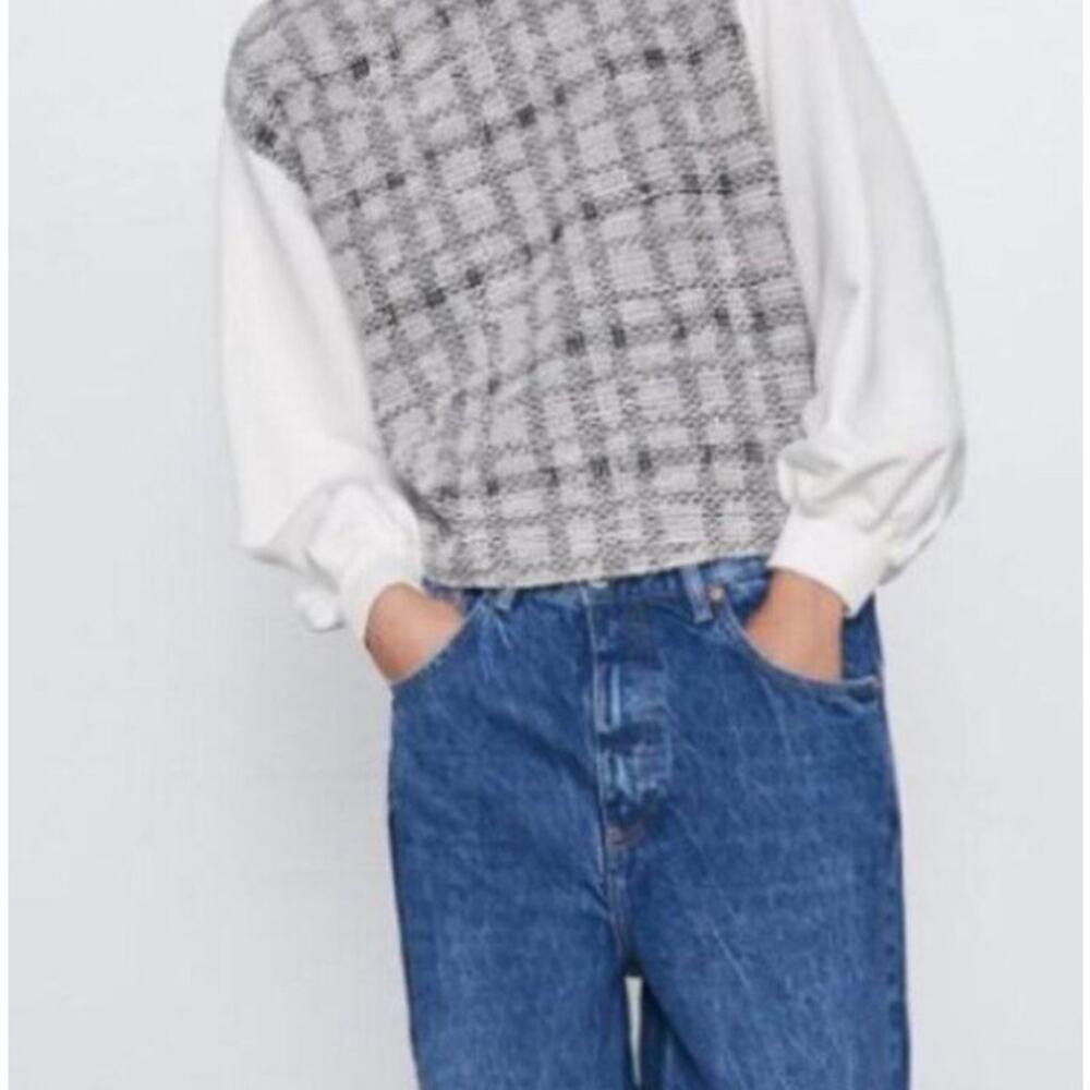 Zara Houndstooth‎ Print Sweatshirt Size S